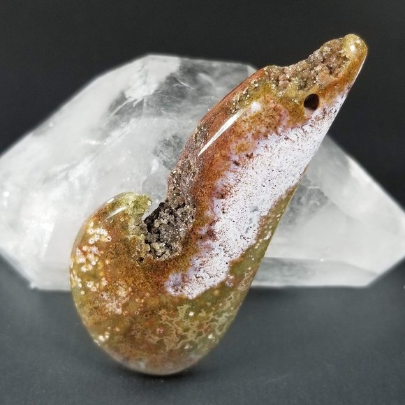 Large Drilled Ocean Jasper with Druzy * 56.70 x 24.92 x 6.87mm - Picture 5 of 16